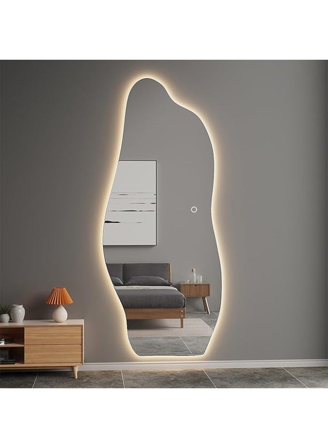 Vphom Full-Length LED Vanity Mirror 80×180 cm | Standing, Wall-Mounted, Hanging or Leaning Floor Mirror | Wooden Frame Dressing Mirror with 3-Color Touch Dimmable LED Light - Image 4